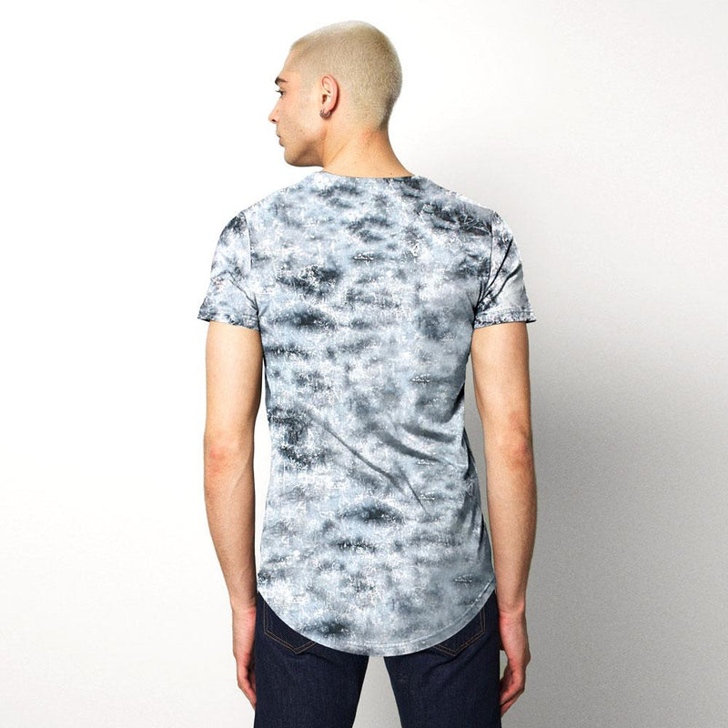 Men Grey Smoky Dye Printed Tee Shirt