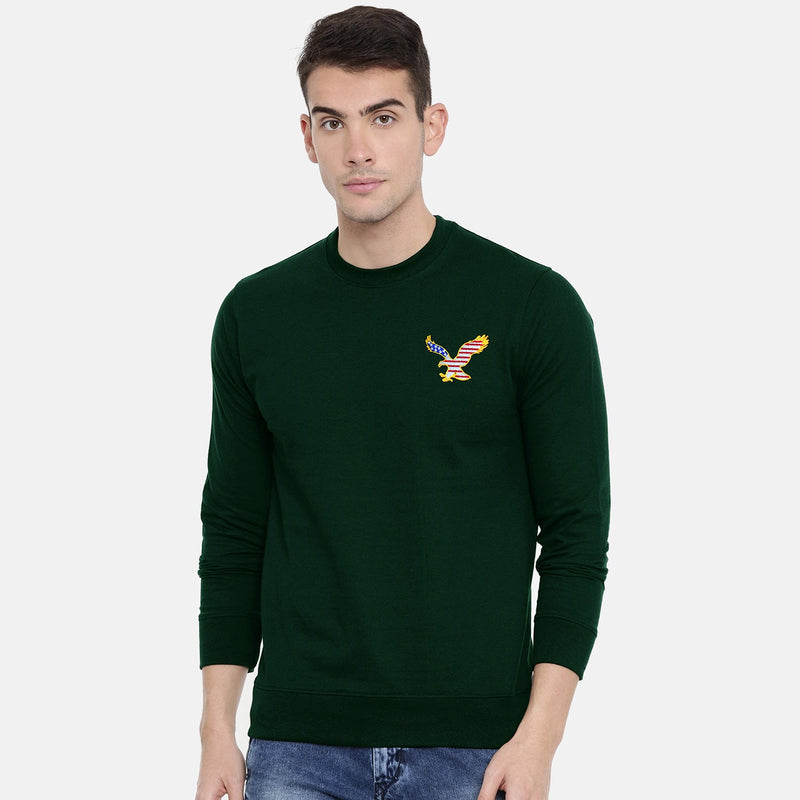 Men Fleece Green Embroidered Sweatshirt - The Original Wears