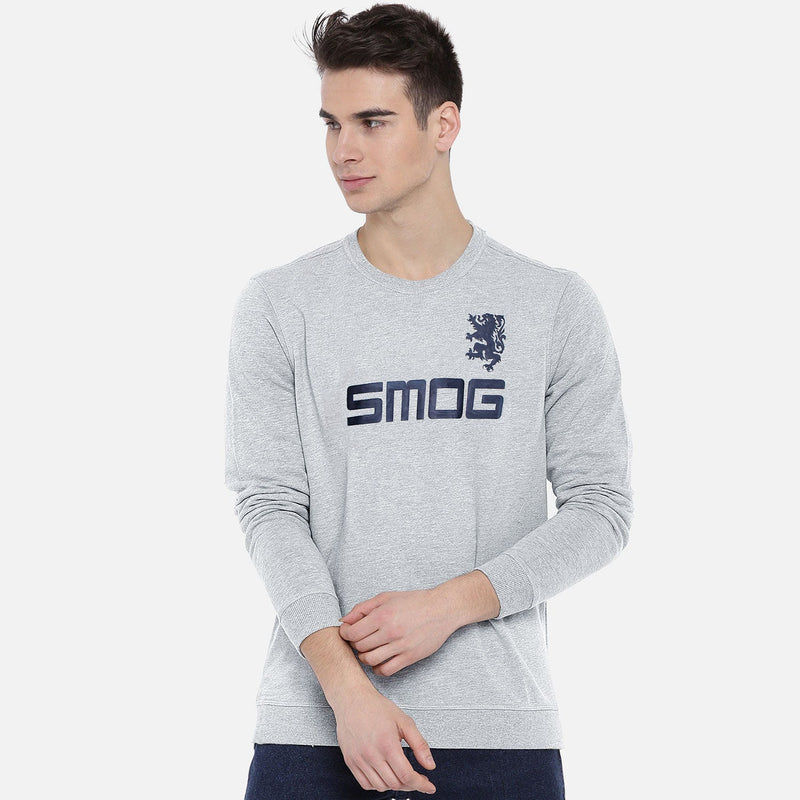 Men Fleece Grey Embossed Sweatshirt