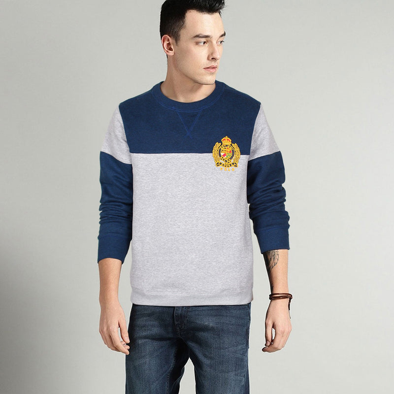 Men Fleece Grey Embroidered Logo Sweatshirt