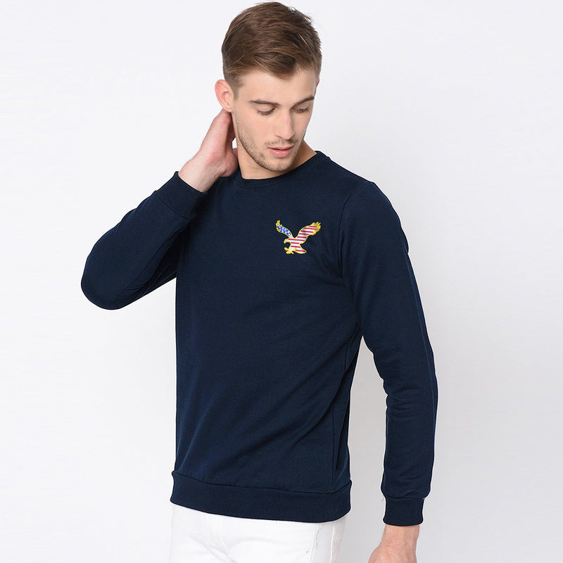 Men Fleece Logo Embroidered Blue Sweatshirt - The Original Wears