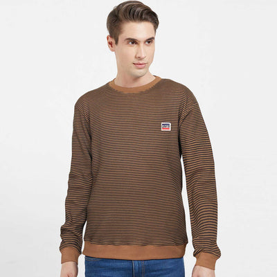 Men Brown Stripes Thermal Sweatshirt - The Original Wears