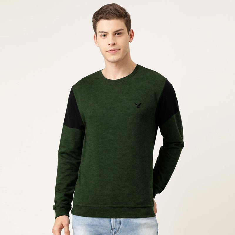 Men Fleece Green Embroidered Sweatshirt