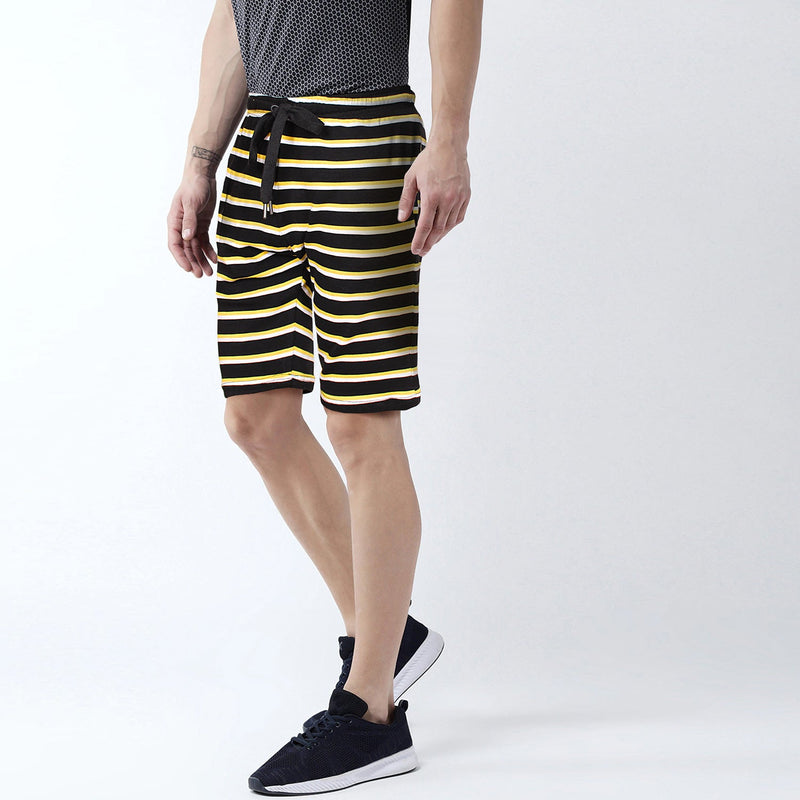 Men Black/White stripes cotton shorts