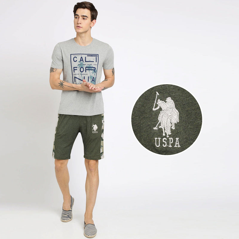 Men USPA Green Cotton Shorts