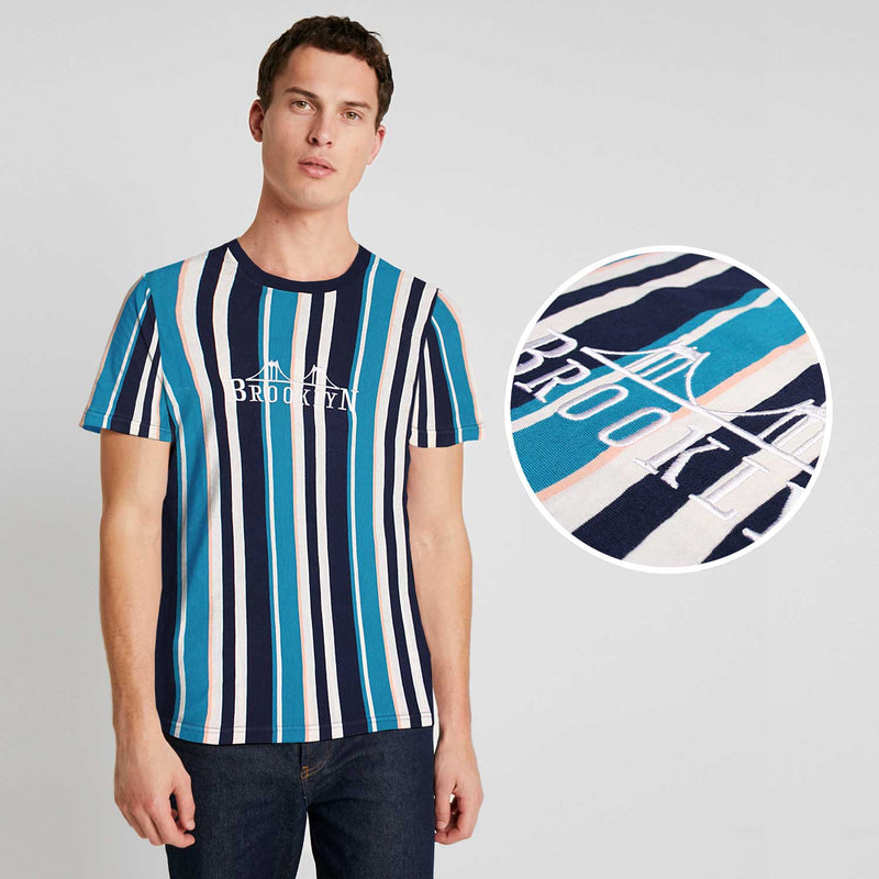 Men Premium Blue/White Stripes Tee Shirt