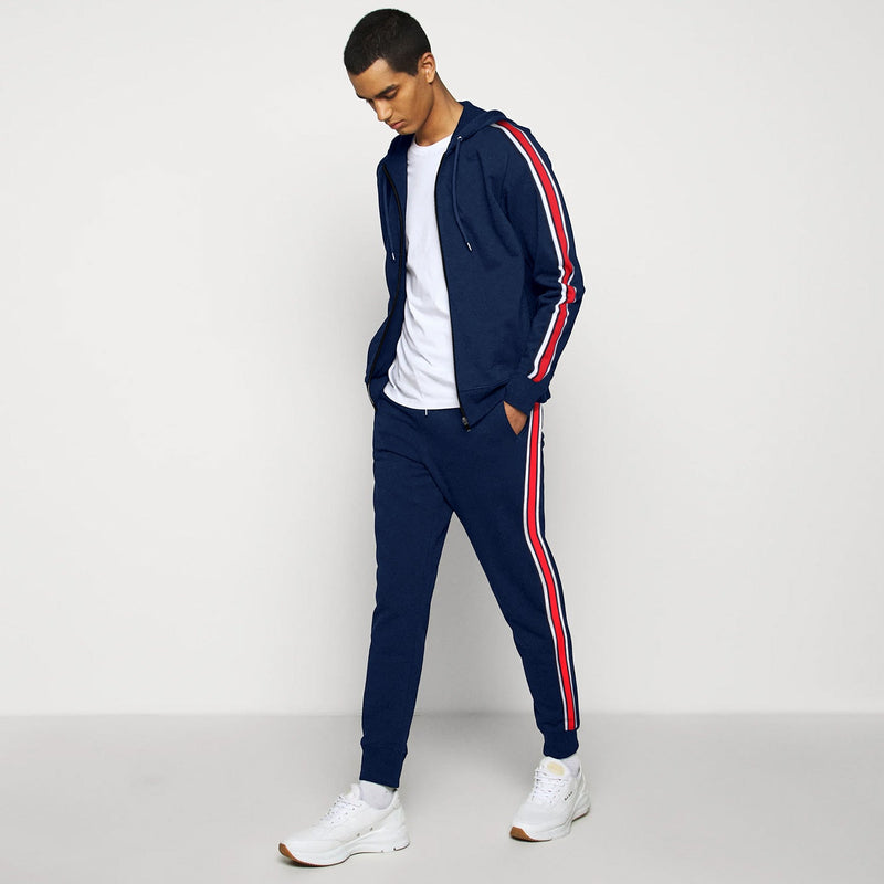 Men Winter Premium Stripes Navy Blue Tracksuit