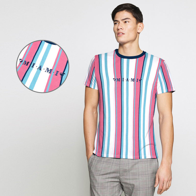 Men Premium White/Pink Striped Tee Shirt