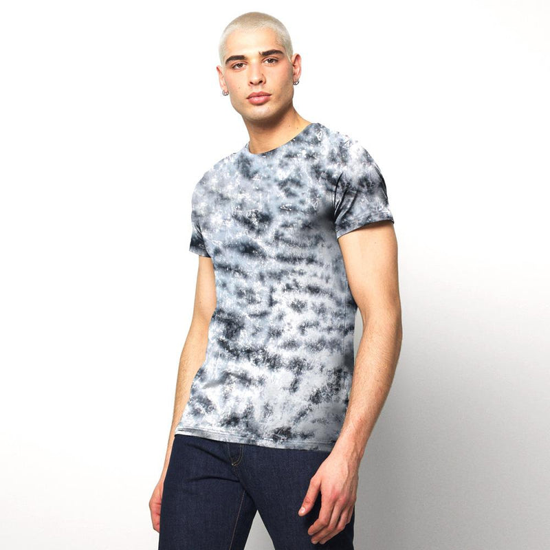 Men Grey Smoky Dye Printed Tee Shirt