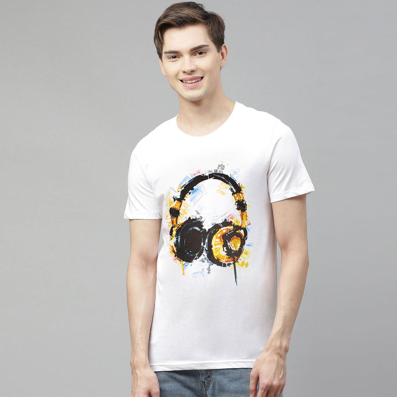 Men White Super Soft Cotton Printed Tee Shirt