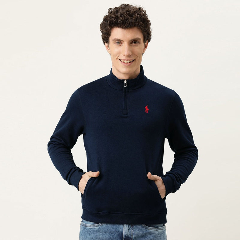 Men Luxury Jersey Quarter Zip Pullover Blue