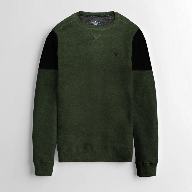 Men Fleece Green Embroidered Sweatshirt