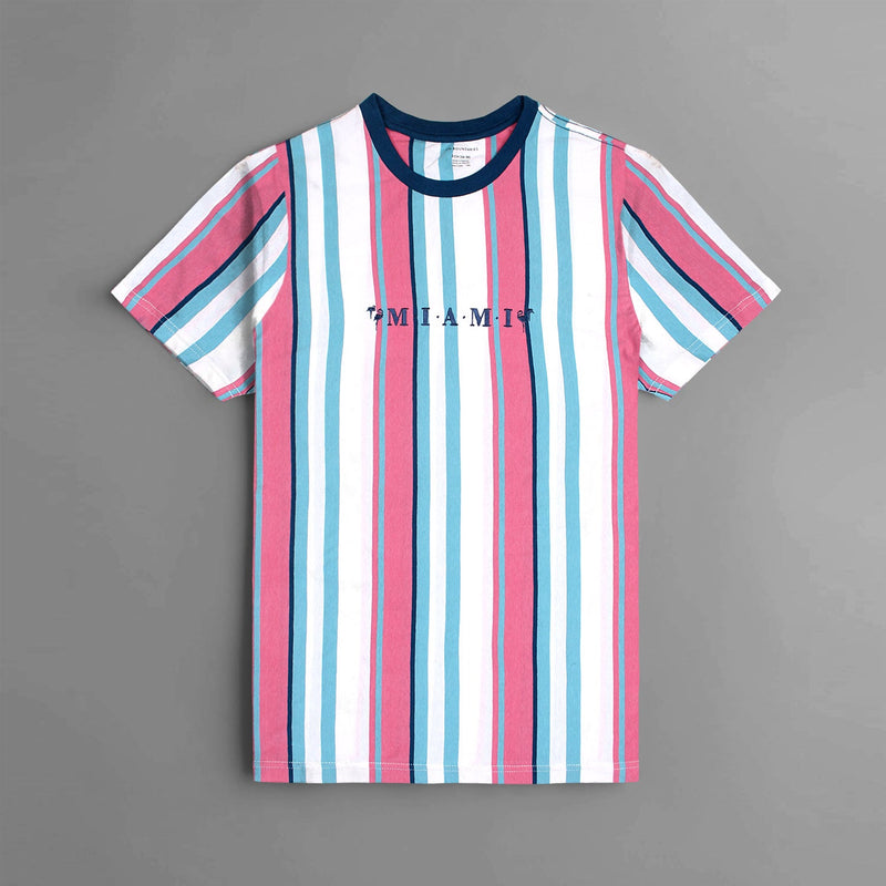 Men Premium White/Pink Striped Tee Shirt