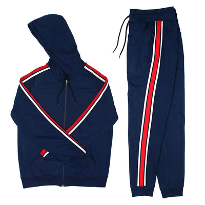 Men Winter Premium Stripes Navy Blue Tracksuit