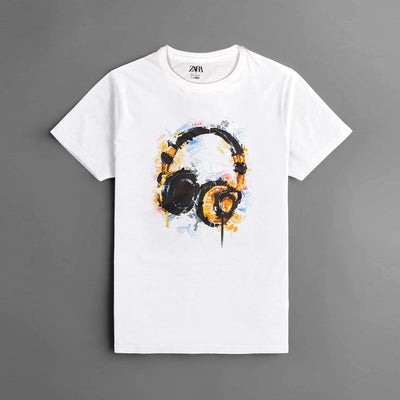 Men White Super Soft Cotton Printed Tee Shirt