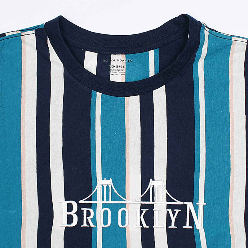 Men Premium Blue/White Stripes Tee Shirt