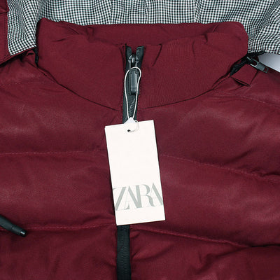 Men's Sleeveless Maroon Hooded Puffer Jacket