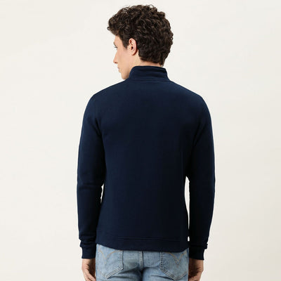 Men Luxury Jersey Quarter Zip Pullover Blue