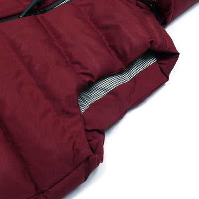 Men's Sleeveless Maroon Hooded Puffer Jacket