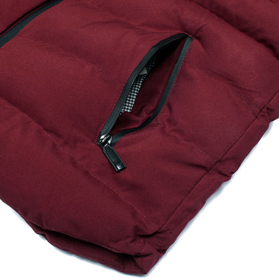 Men's Sleeveless Maroon Hooded Puffer Jacket