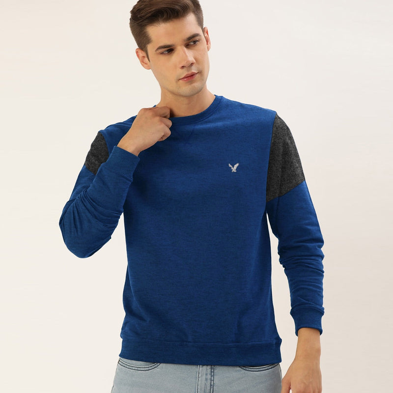 Men Fleece Blue Embroidered Sweatshirt