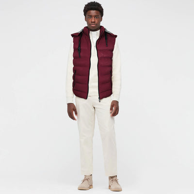 Men's Sleeveless Maroon Hooded Puffer Jacket